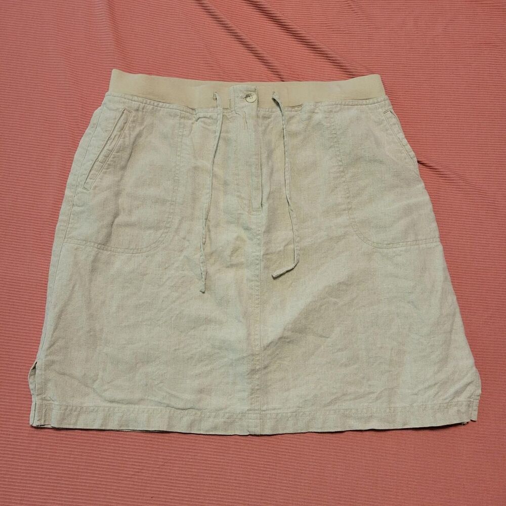 J.Jill 100% Linen Pull On Skirt 12 Petite Natural Fiber Granola Chic Minimal